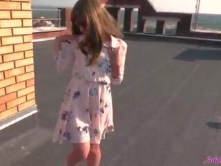 Sexy Student on the Roof concupiscent Blowjob and Doggy Fuck - Outdoor