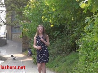 Fascinating teen flasher Lauras amateur public nudity and voyeur exposure of small tits